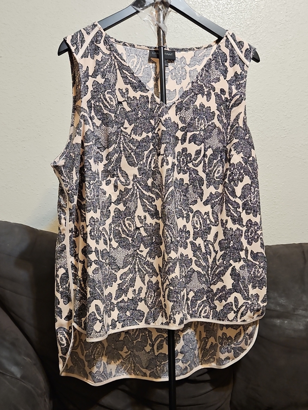 Lane Bryant Cream and Black Floral Lace-Print Sleeveless Camisole